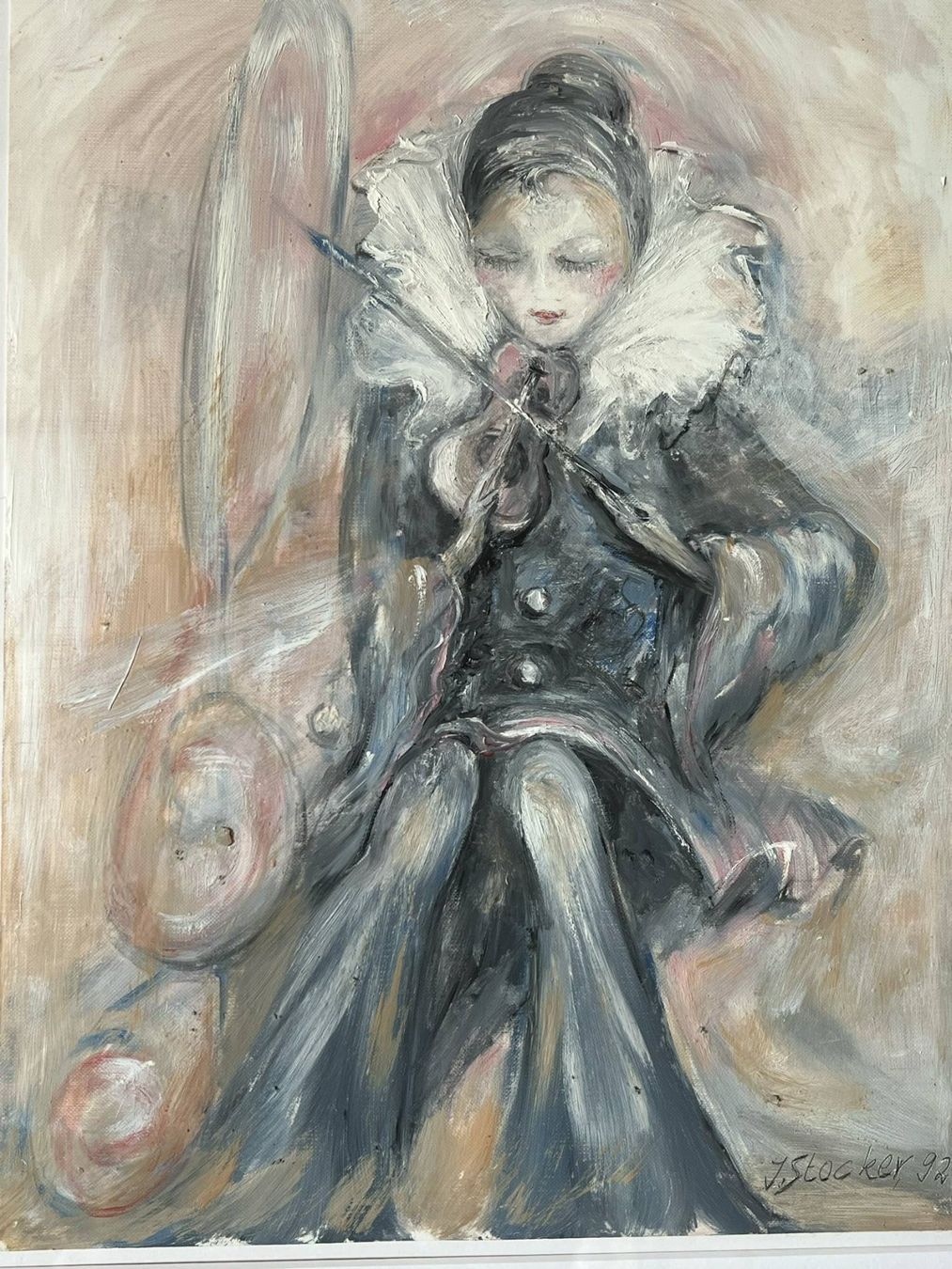 Gemälde: Harlekin mit Violine – J. Stocker 1992, Schweizer Original – Neu (gemäss Beschreibung) aus Oberhofen am Thunersee von Edles_und_Seltenes 3