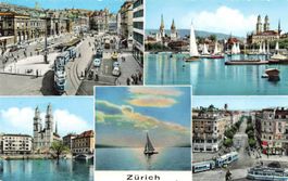 Zürich (ZH) – Mehrbildkarte mit Stadt- und Seeblicken Tram