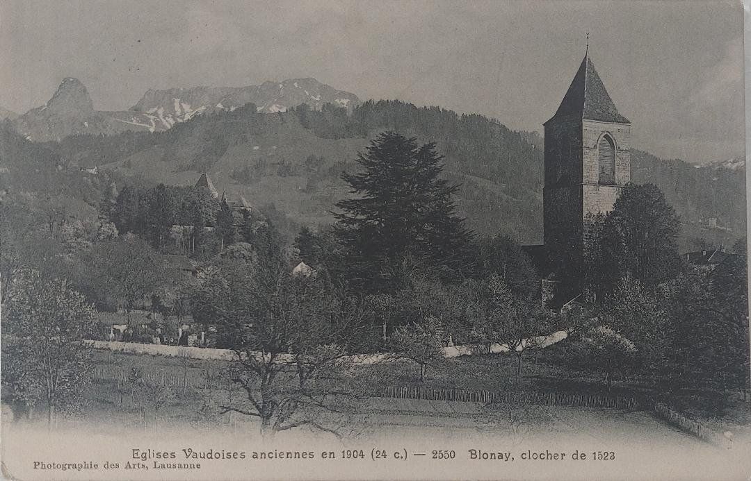 Cartoline postali: BLONAY - Clocher  - 1906 – Usato da Delémont venduto da Domdom1