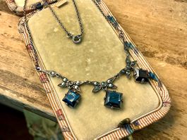 JUGENDSTIL COLLIER SILBER 800-ER, GÄMATITE, MARKASITE, 1900