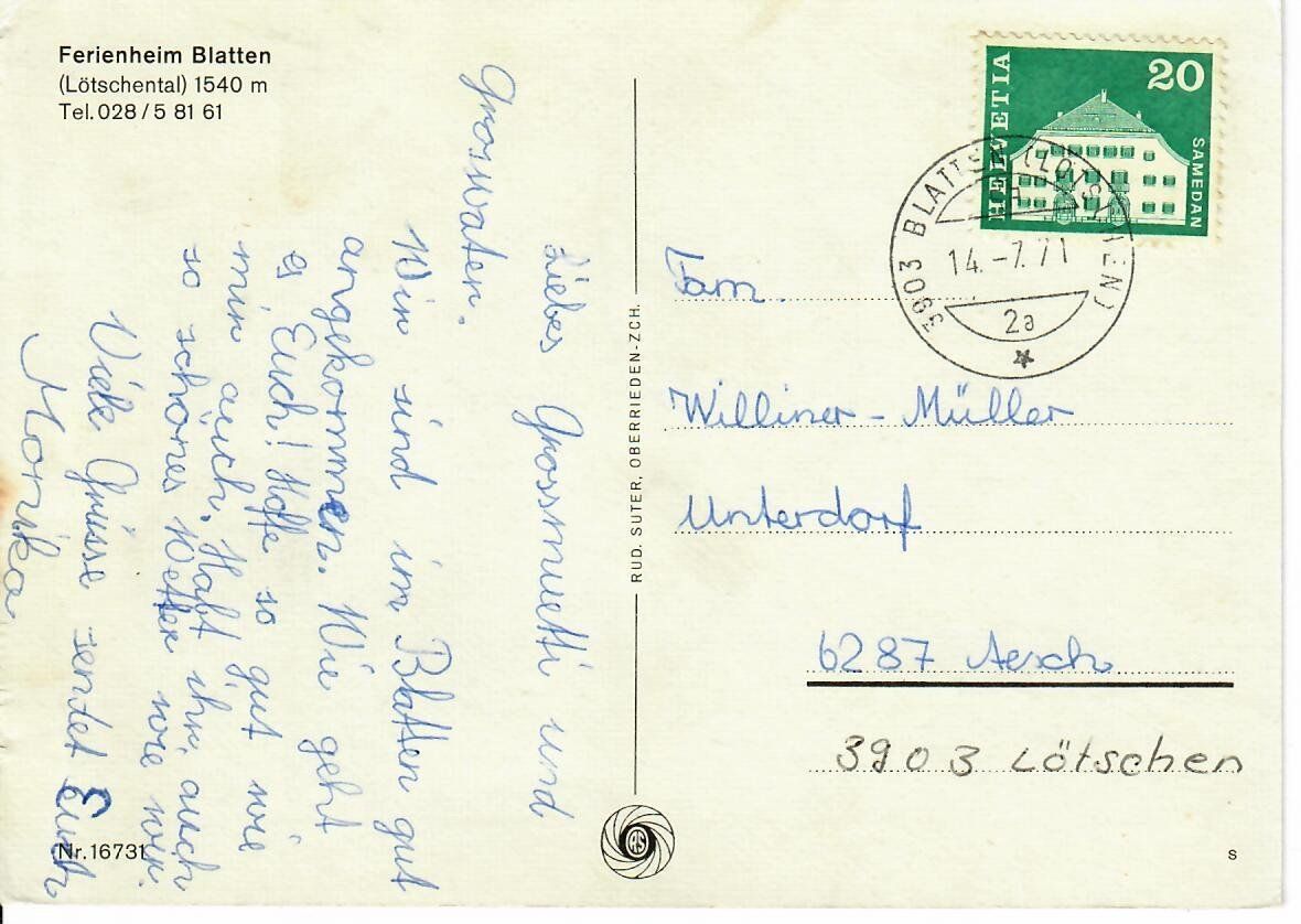 Cartoline postali: Ferienheim Blatten - Lötschental – Usato da Hochdorf venduto da Ziegel-16 1