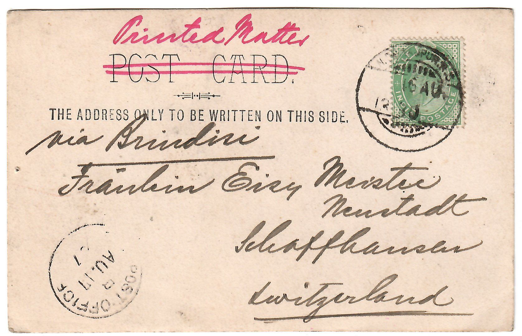Cartoline postali: Ansichtskarte  'Bundesfeier der Schweizer in Bombay  1907' – Usato da Kerns venduto da etma3 1