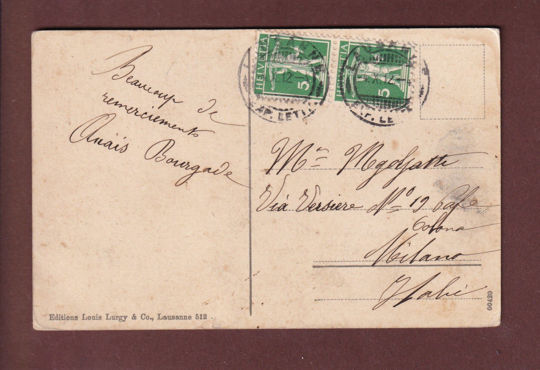 Ansichtskarten: LAUSANNE - La Banque Cantonale - 1912 – Gebraucht aus Pully von nicecards 1