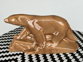 Art Deco Keramik Skulptur „Eisbär“, Edouard Cazaux, 1930s