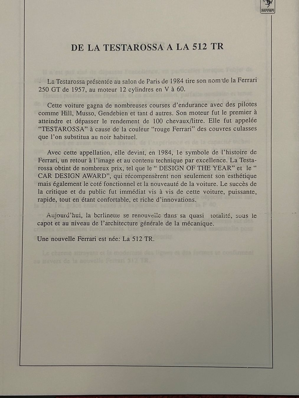 Libri: Dossier de presse Ferrari 512 TR – Usato da Jongny venduto da Christopher7 3