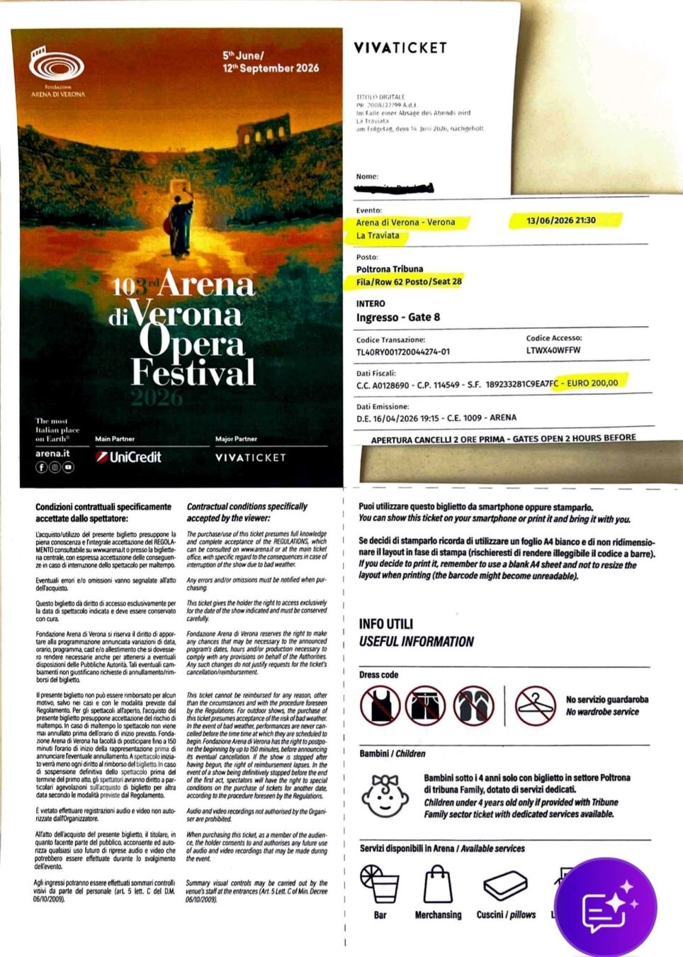 Tickets: La Traviata Arena di Verona – Neu und originalverpackt aus Bern von Helloooo