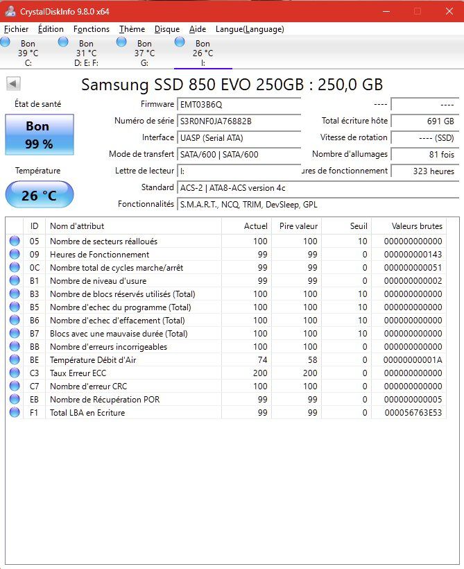 Samsung Dischi rigidi: SSD 2,5" Samsung 850 EVO 250 Go – Usato da La Chaux-de-Fonds venduto da it-fab 3