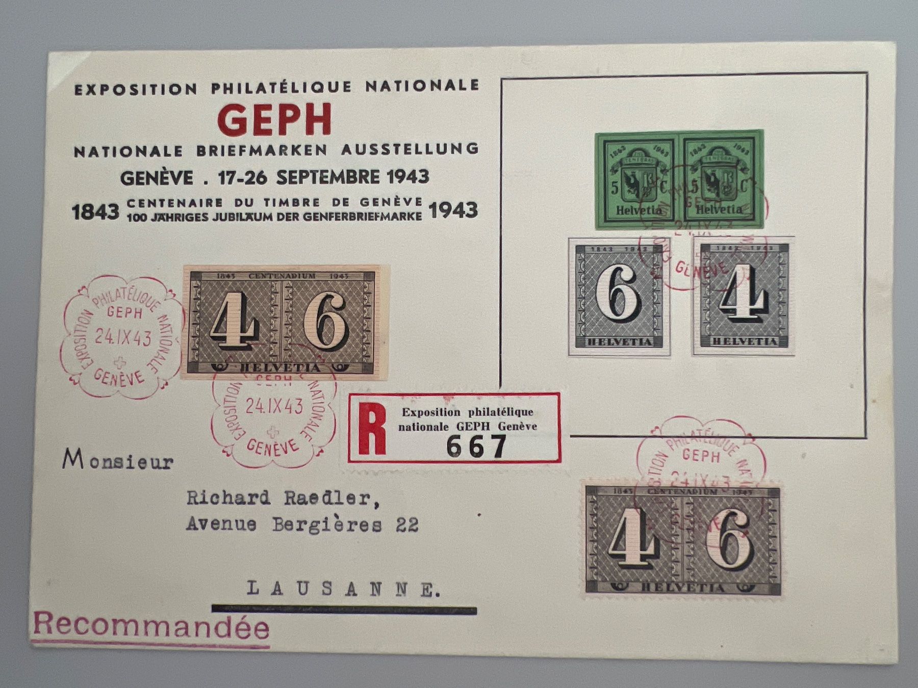 Tutti i francobolli: 1943 GEPH Genf Einges.Brief mit W12+13/W15+W17+18+258+ Vig. – Usato da Buchrain venduto da wmm