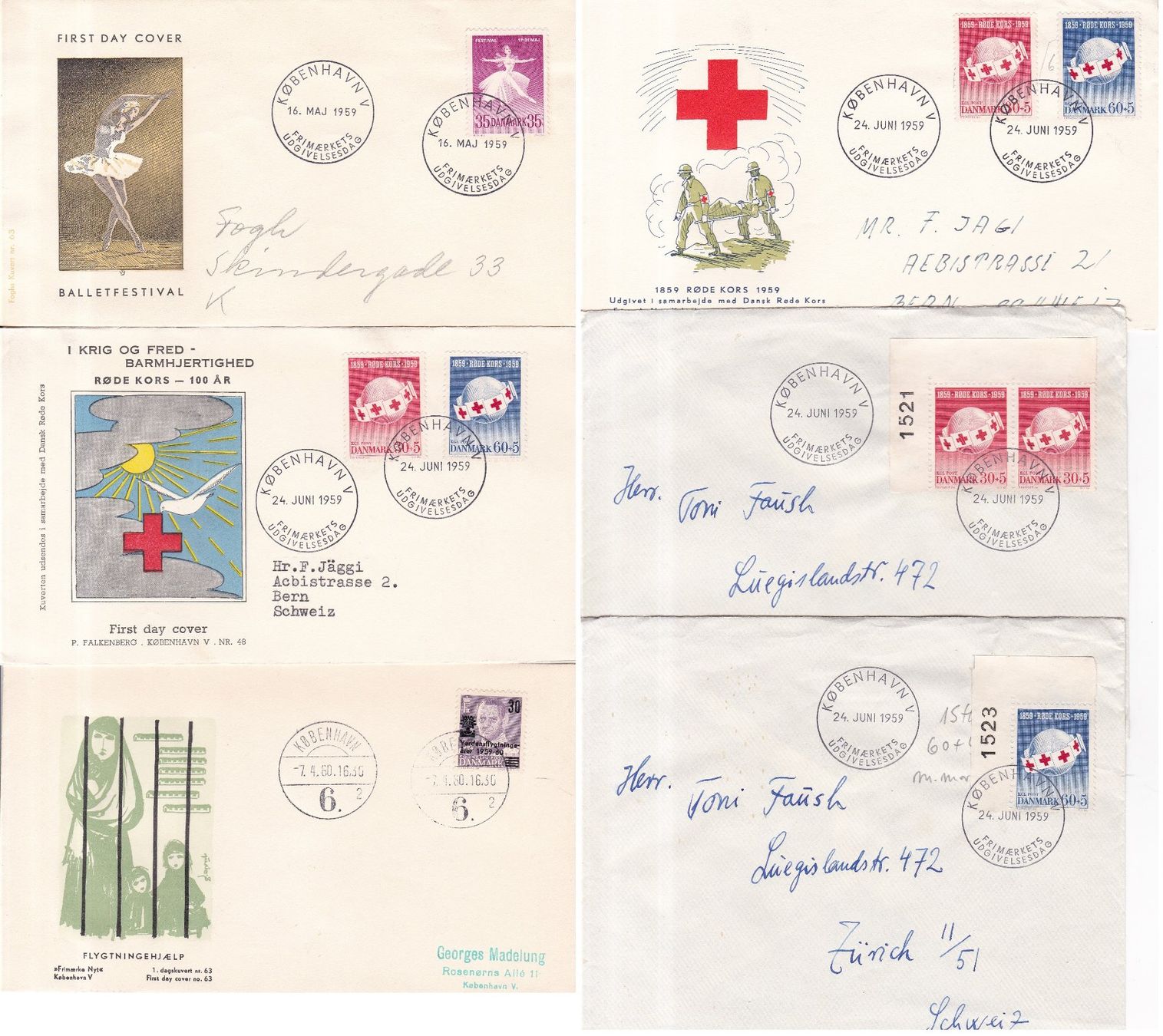 Tutti i francobolli: 54 Stk. FDCs, 1.Tagsbriefe "Dänemark" ab 1947 – Usato da Münchwilen AG venduto da Nesar 2