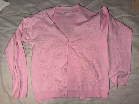 Little Kids Strickjacke rosa Kirschmuster Grösse 134