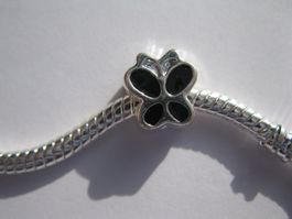 2 Grosslochperlen, Beads versilbert Schmetterling, schwarz