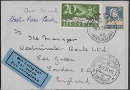 1931 Luftpost o LUZERN via BASEL adress. nach LONDON ab 1.-