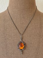 Vintage Silber Kette mit Bernstein Anhänger