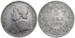 Italien, Rom, 5 Lire 1870 AN XXV