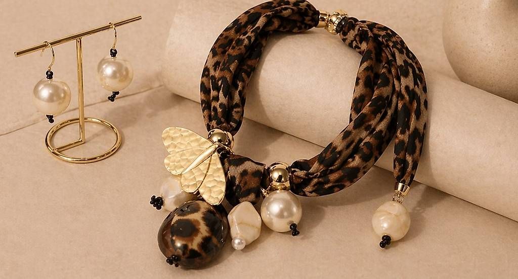 Altri gioielli: Collana maculata con perle + orecchini coordinati – Nuovo e nell'imballaggio originale da Lugano venduto da solowolford