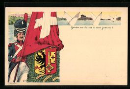 Geneve, Soldat mit schweizer Nationalfla