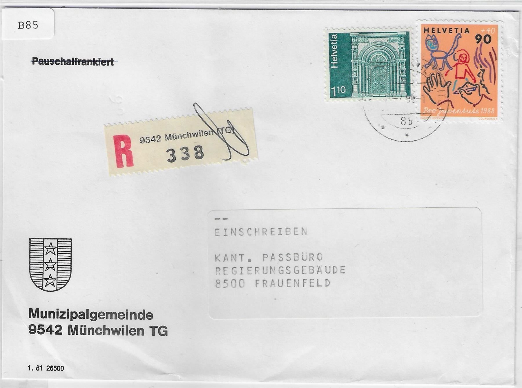 Tutti i francobolli: 1988 Einschreiben 9542 Münchwilen – Antico da Ettingen venduto da Kartenplanet