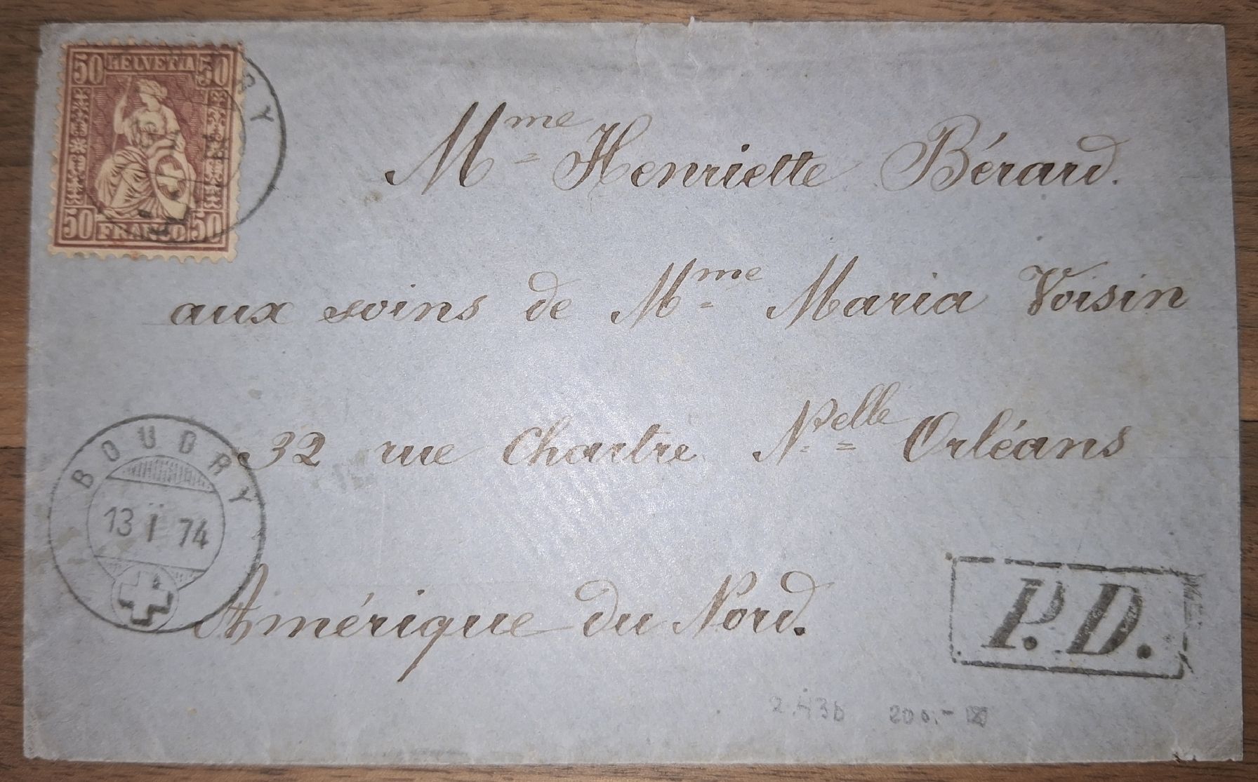 Alle Briefmarken: Sitzende Helvetia Nr. 43 Boudry P.D Kat. 300.- – Gebraucht aus Balgach von SIMEON27