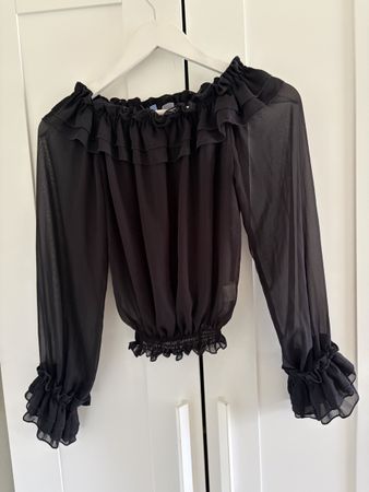 Haut Zara Noir Volants épaules dénudées Taille M Été Chic 49