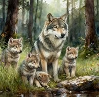 Diamond Painting Wolfsfamilie im Wald 60x60 cm
