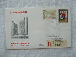 1975 SWISSAIR 1. Flug DC-10 Zürich - Toronto, FL-Marken