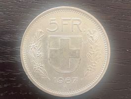 1 x 5 Franken Schweiz 1967 – zirkuliert