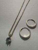 925 Silber Schmuckset, Kette mit Steinanhänger & Creolen