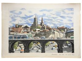 Bernard Pidoux (1911–2012) – Dessin aquarellé de Lausanne