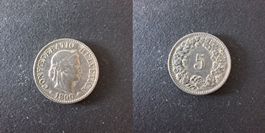 Schweiz 5 Rappen 1890 stark gebraucht - seltener Jahrgang!