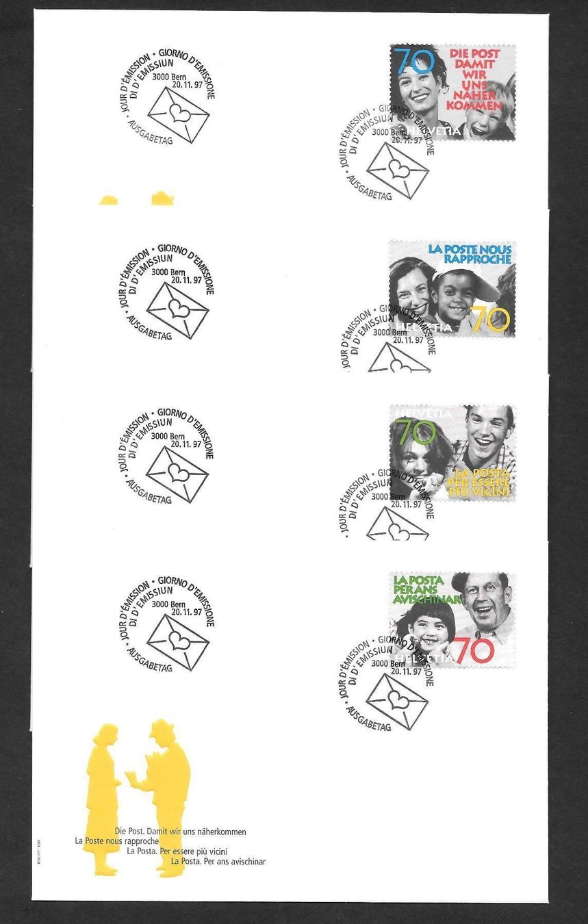 Tutti i francobolli: 4 FDC 929 - 932 Serie Einzelmarken ET Bern 20.11.1997 – Nuovo (secondo la descrizione) da Olten venduto da clotaldi