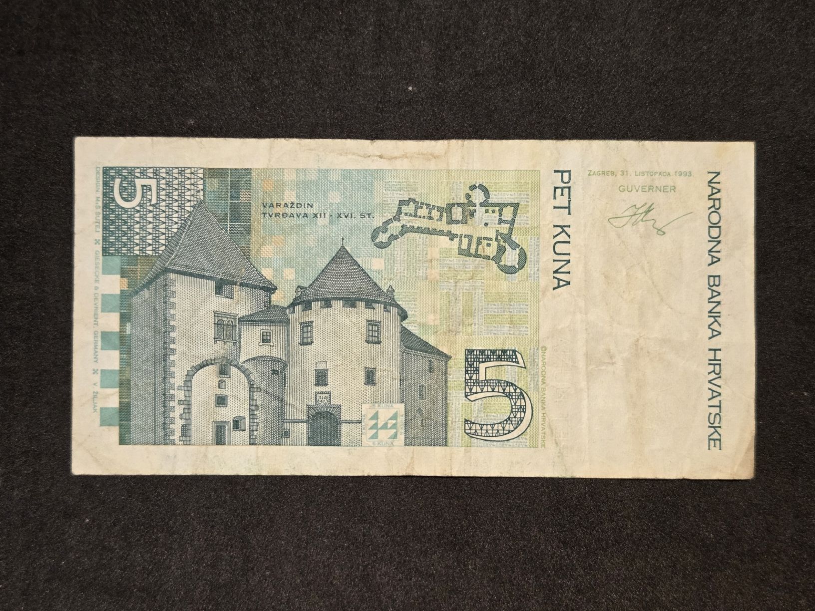 Banknoten: 5 Kuna - Kroatien - 1993 – Gebraucht aus Geroldswil von Antica01 1