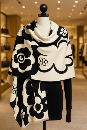 Sciarpa / Stola donna geometrica bianco nero 180×65 cm