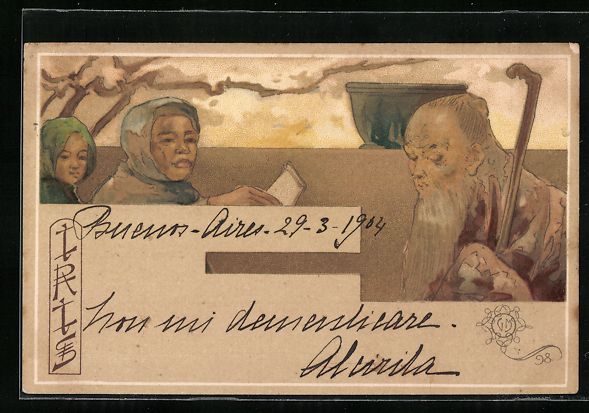 Cartoline postali: sign. Giovanni Mataloni: Mann mit Gehsto – Usato da Berlin venduto da bartko-reher