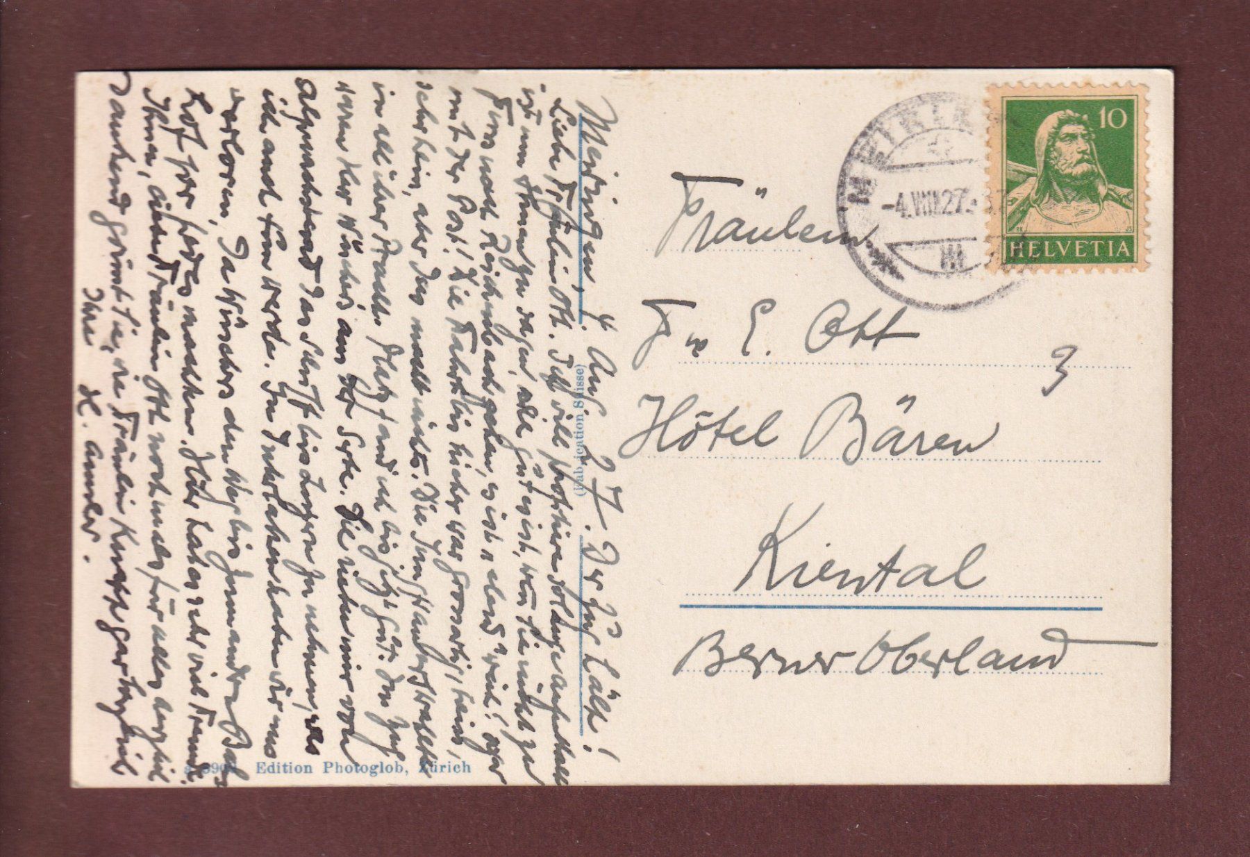 Cartoline postali: KIENTAL mit Blümlisalp - 1927 – Usato da Pully venduto da nicecards 1