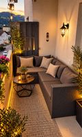 Balkon Lounge Set Rattan grau mit Tisch guter Zustand
