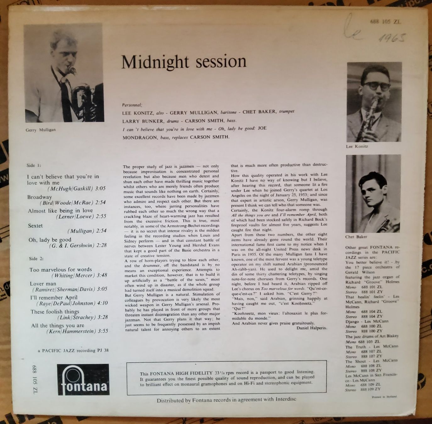Dischi in vinile: Gerry Mulligan Feat. Lee Konitz+Chet Baker–Midnight Session – Nuovo (secondo la descrizione) da Hägendorf venduto da Plattenhardt 1