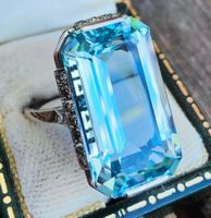 Antiker Luxus Art Deco Aquamarin Diamant Ring 585 14kt Gold