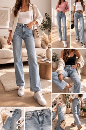 JEAN DROIT TAILLE HAUTE BLEU CLAIR