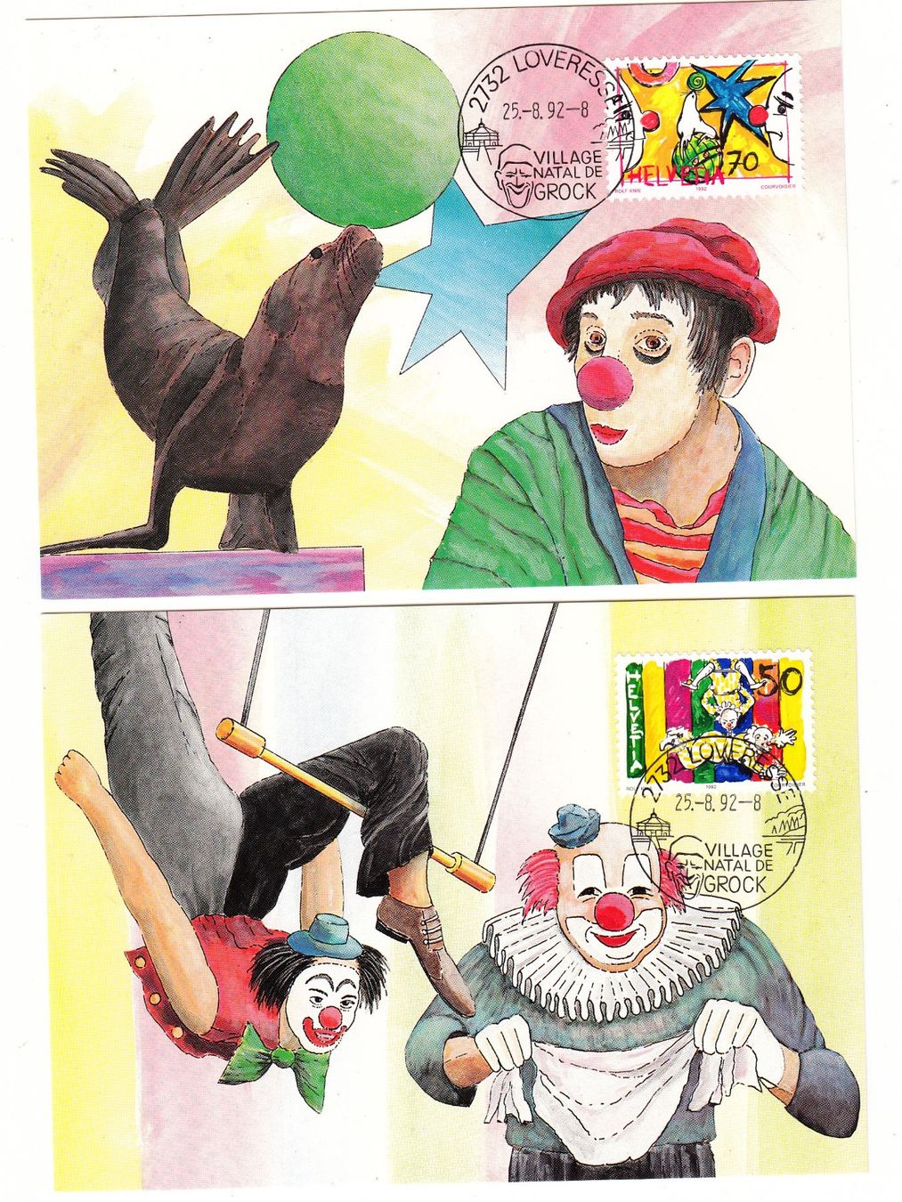 Cartoline postali: 4 Maximumkarten Zirkuswelt Schweiz 1992 – Usato da Herrliberg venduto da Lfrifda 1