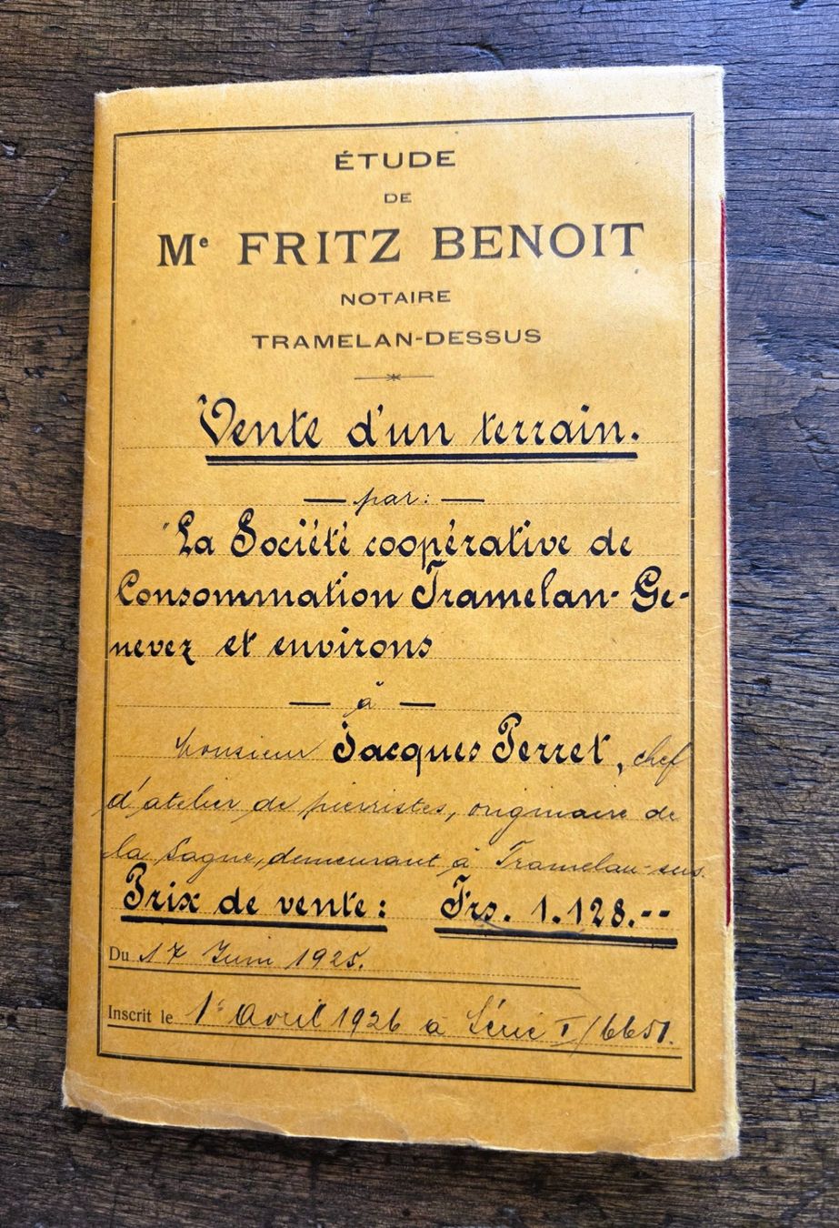 Dokumente: Tramelan Etude Notaire Document 1925 Soc Coop Consommation – Gebraucht aus Tavannes von Cire 2
