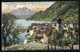 Gersau, Ortsansicht mit Kirche, See und 