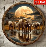 2-D HOLZ WANDDEKO *AFRIKANISCHE SAVANNE,ELEFANTEN* NEU