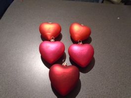 Weihnachtskugel Herz, 5 Stück, pink/orange/rot