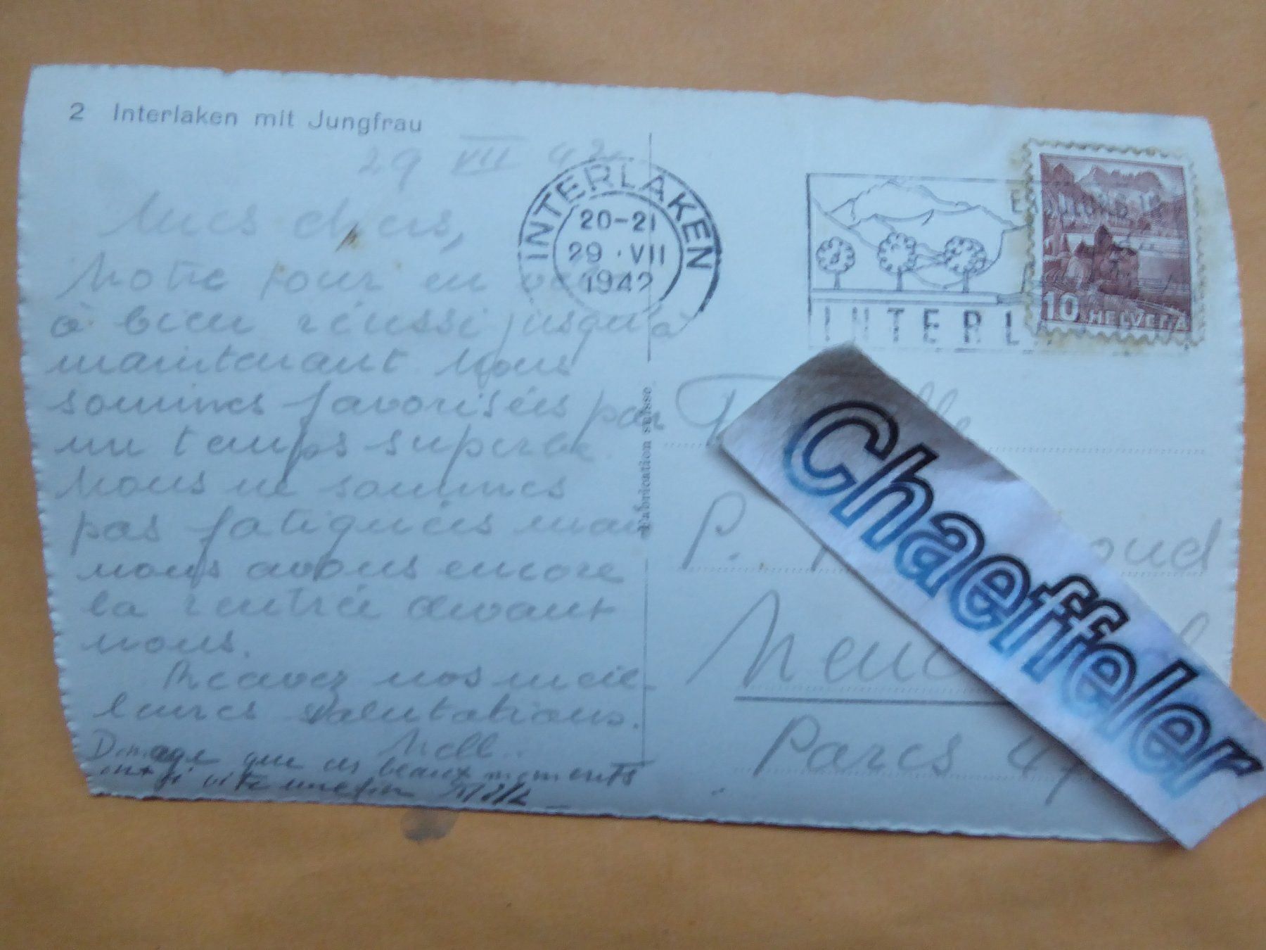 Ansichtskarten: 1942  2 Interlaken mit Jungfrau – Gebraucht aus Zürich von Chaeffeler 1