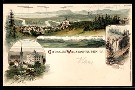 Litho Walzenhausen, Kirche, Hotel Rheinb