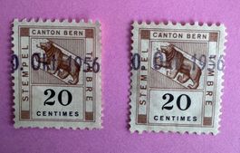 2 Fiskalmarken Kanton Bern 20 Centimes, Stempel1956
