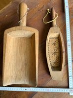 Antike Mehlschaufel und Butterform, antikes vom Bauernhof