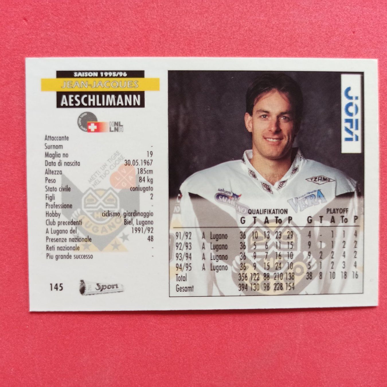 Carte collezionabili: J.Jacques Aeschlimann - LUGANO - 1995/96 – Usato da Dübendorf venduto da kb86_MOVIE 1