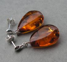 ♥ Baltische Bernstein Ohrstecker / Tropfen  / Silber ♥