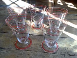 5 Verres à limonade peints et gravés Art Deco